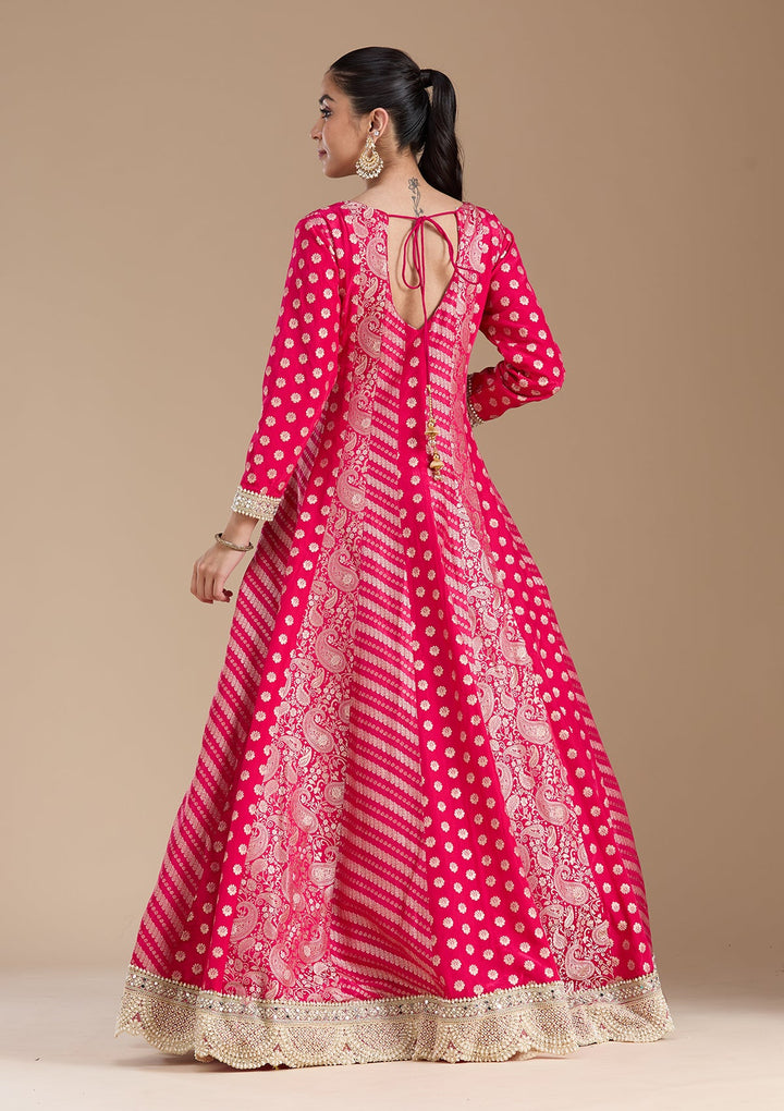 Rani Pink Zariwork Brocade Readymade Salwar Suit-koskii