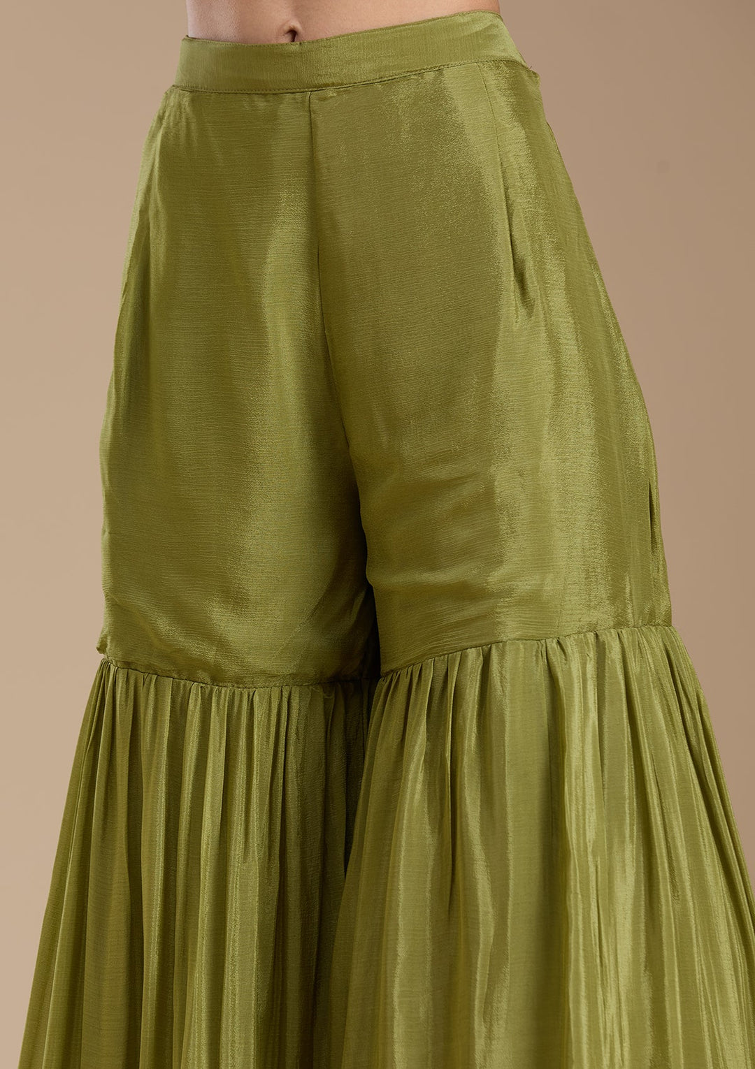 Mehendi Threadwork Satin Readymade Salwar Suit-koskii