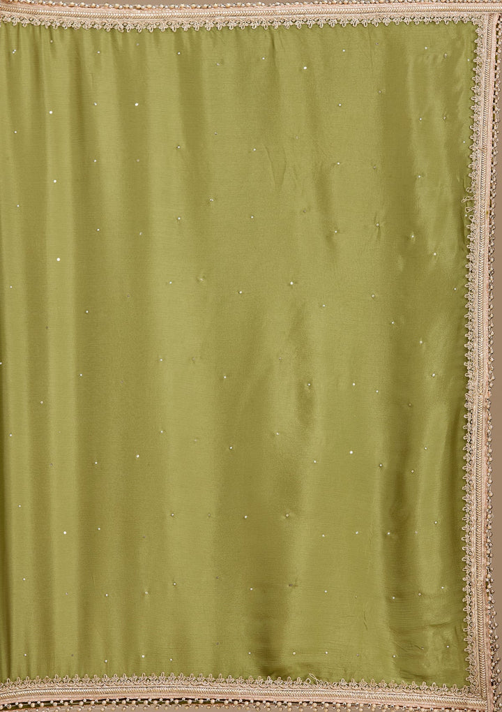 Mehendi Threadwork Satin Readymade Salwar Suit-koskii