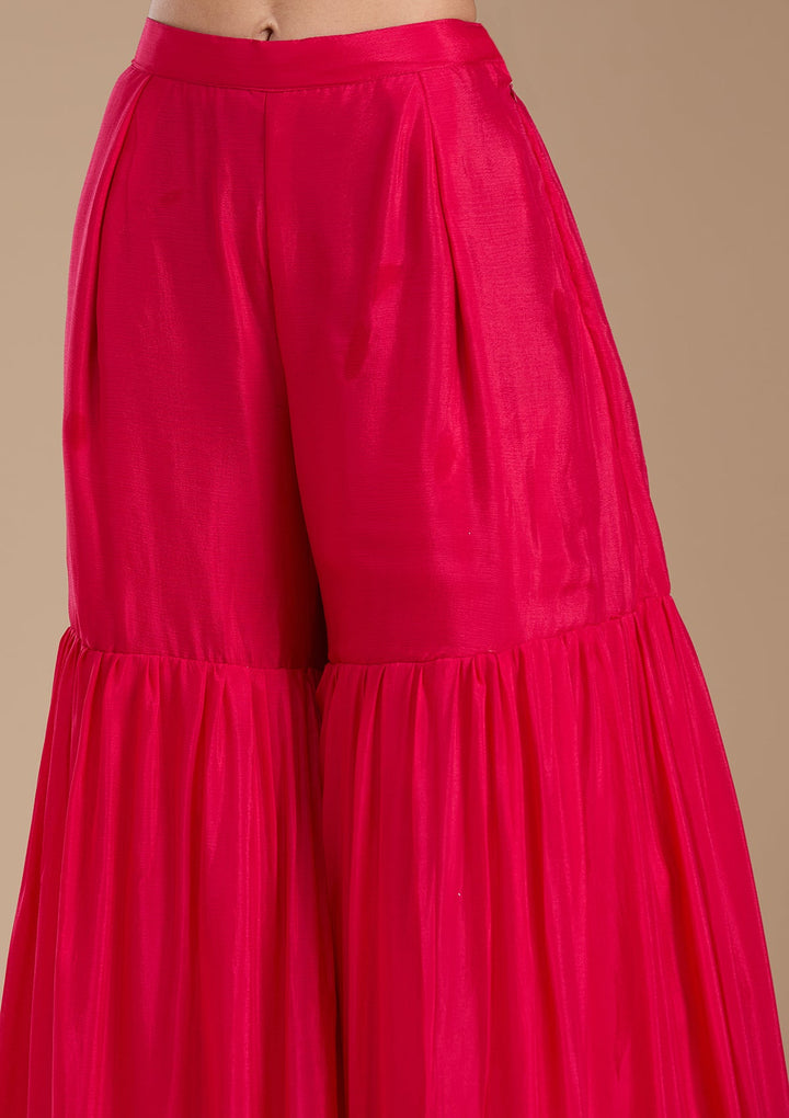 Rani Pink Threadwork Satin Readymade Salwar Suit-koskii