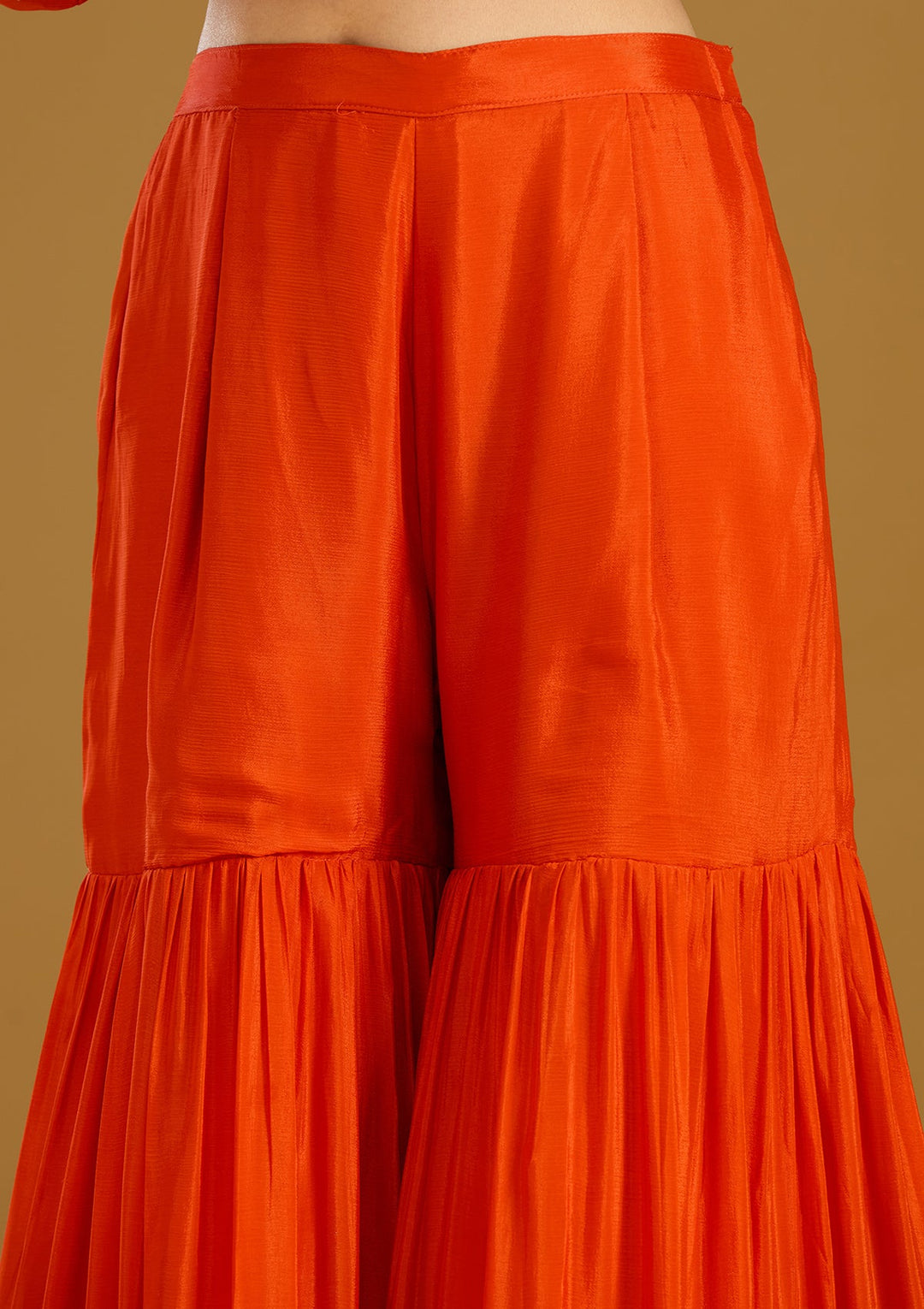 Rust Threadwork Satin Readymade Salwar Suit