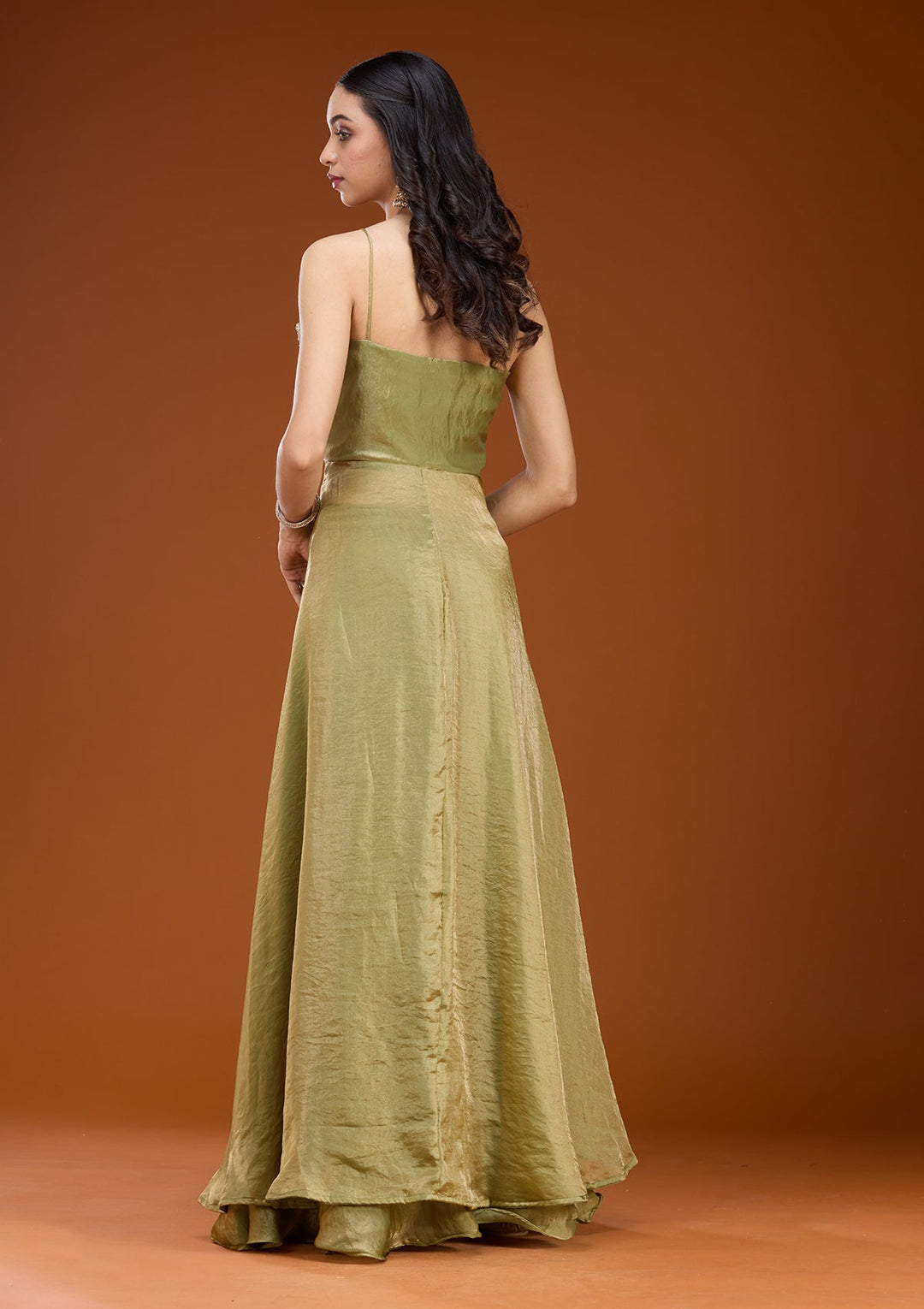 Mehandi Green Zariwork (Gold) Satin Readymade Salwar Suit