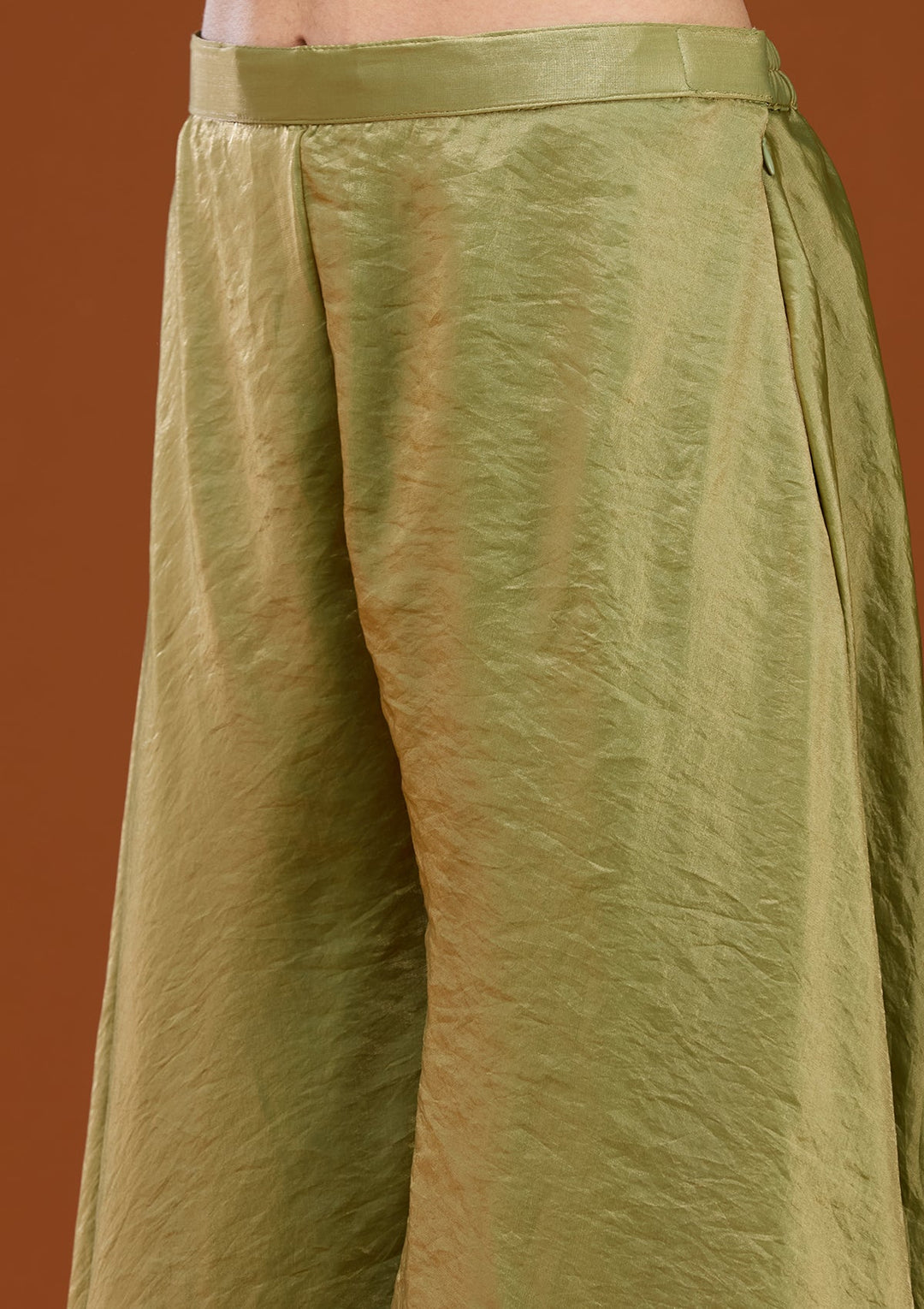 Mehandi Green Zariwork (Gold) Satin Readymade Salwar Suit