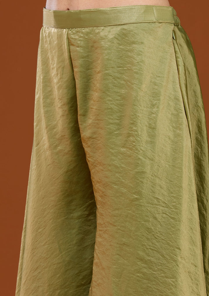 Mehandi Green Zariwork (Gold) Satin Readymade Salwar Suit