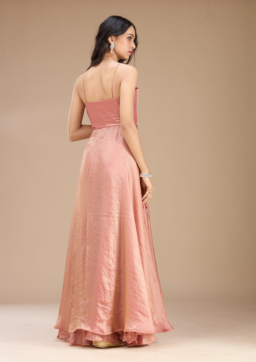 Onion Pink Zariwork (Gold) Satin Readymade Salwar Suit