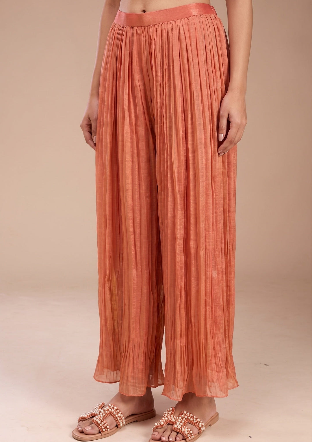 Orange Zariwork (Gold) Tissue Readymade Salwar Suit
