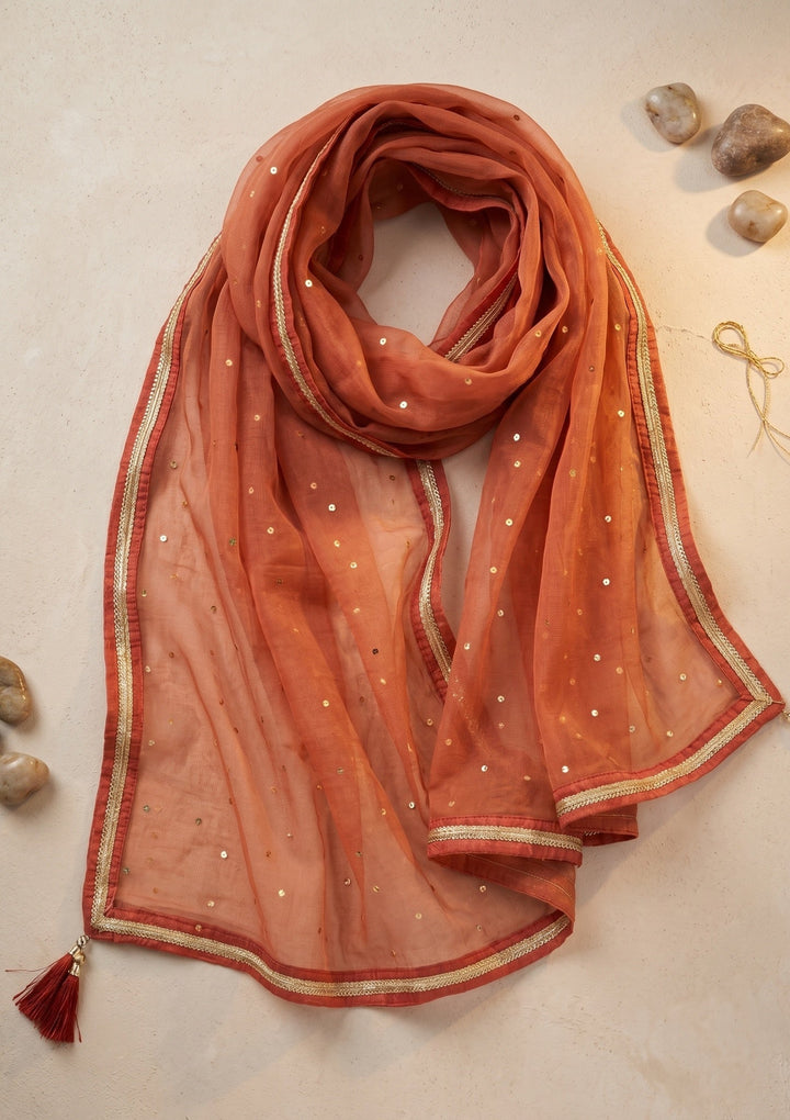 Orange Zariwork (Gold) Tissue Readymade Salwar Suit