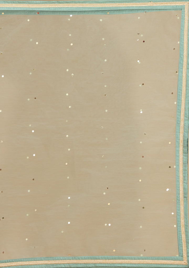 Sea Green Zariwork (Gold) Satin Readymade Salwar Suit