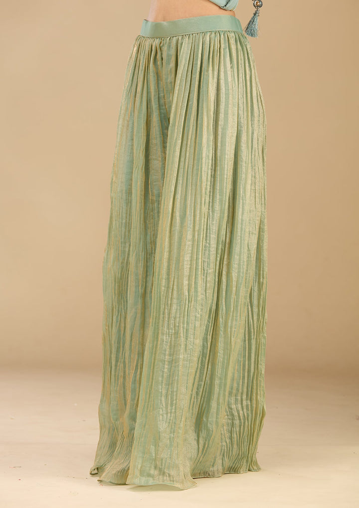 Sea Green Zariwork (Gold) Satin Readymade Salwar Suit