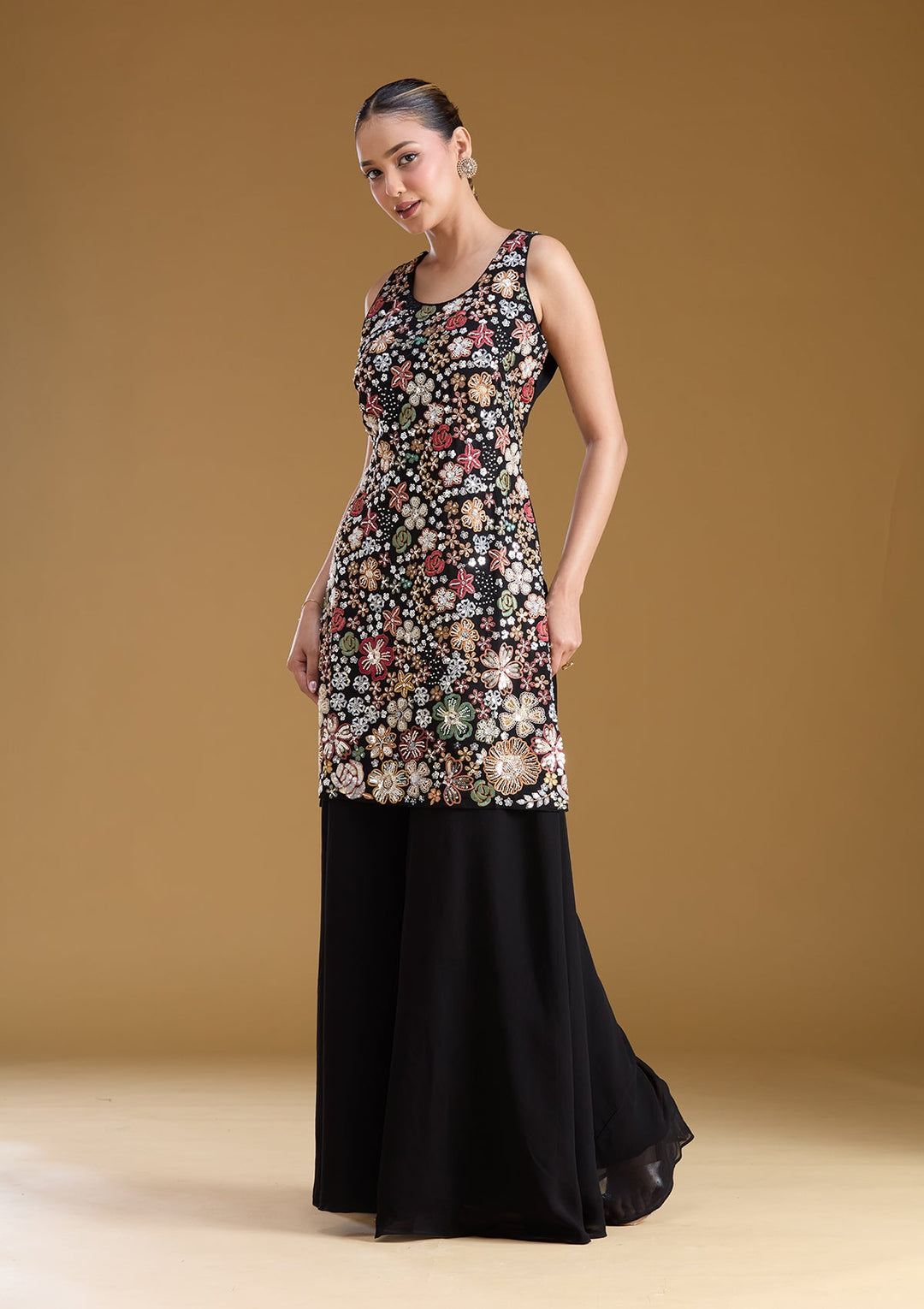 Black Threadwork Georgette Readymade Salwar Suit