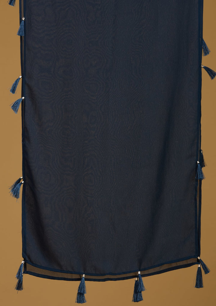 Navy Blue Threadwork Georgette Readymade Salwar Suit