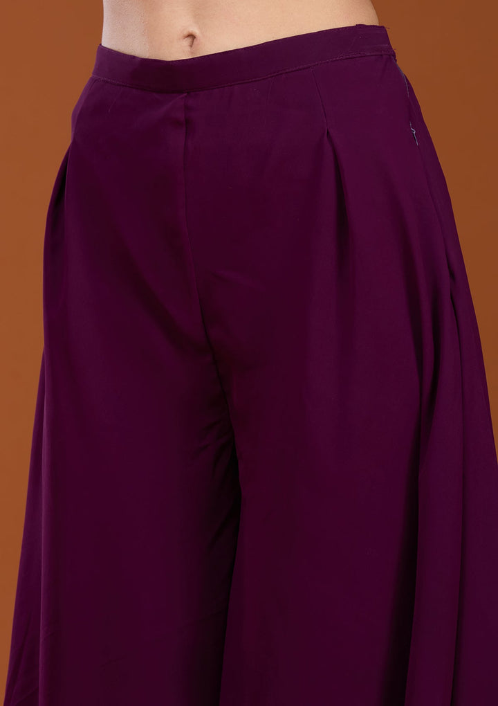 Wine Threadwork Georgette Readymade Salwar Suit