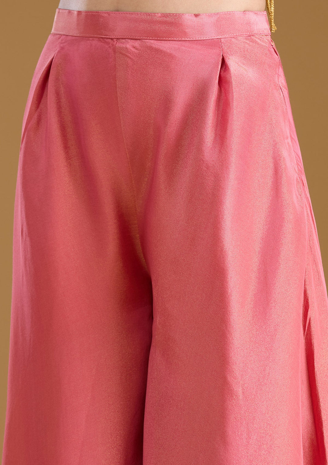 Gajari Pink Threadwork Satin Readymade Salwar Suit