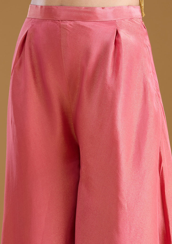 Gajari Pink Threadwork Satin Readymade Salwar Suit