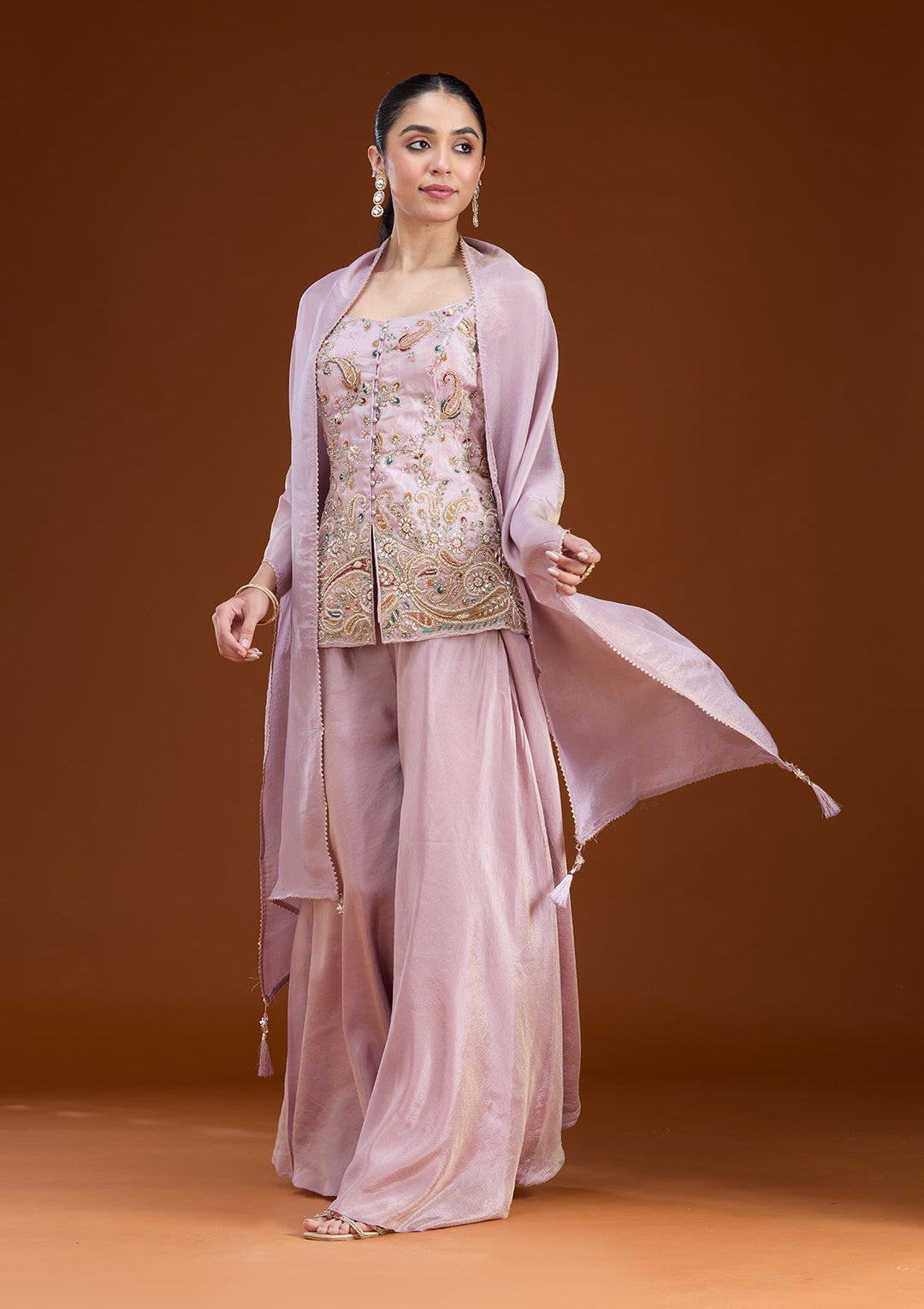 Lavender Cutdana Tissue Readymade Salwar Suit