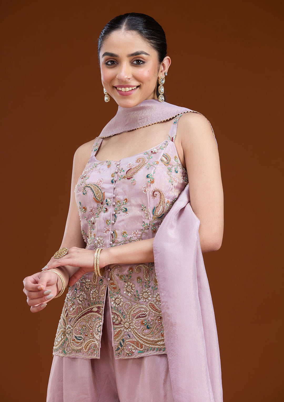 Lavender Cutdana Tissue Readymade Salwar Suit