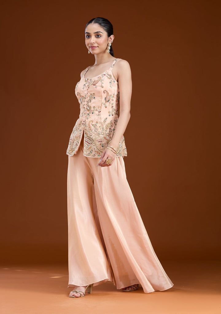 Peach Cutdana Tissue Readymade Salwar Suit