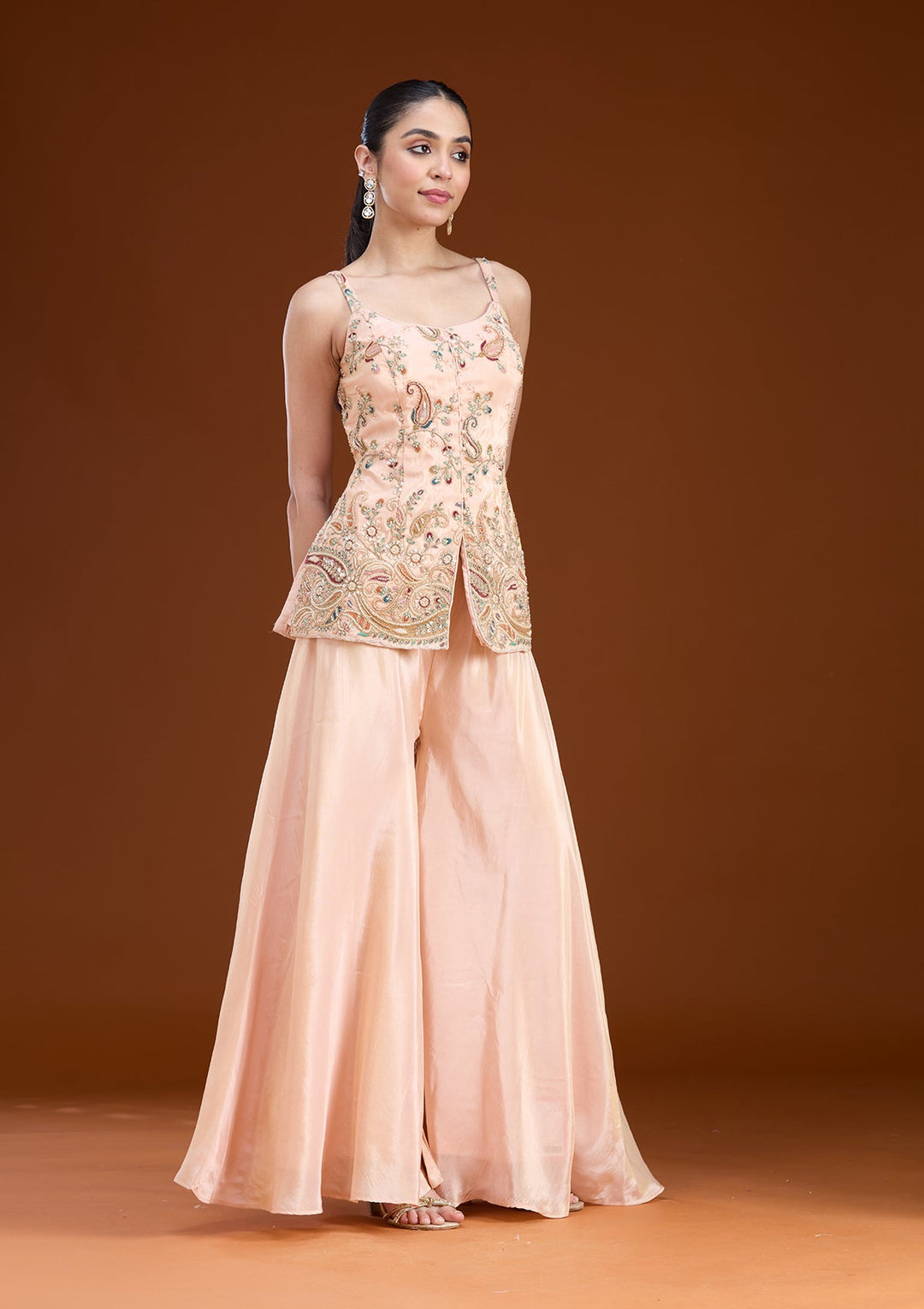 Peach Cutdana Tissue Readymade Salwar Suit