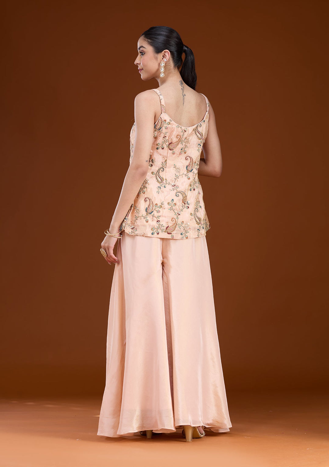 Peach Cutdana Tissue Readymade Salwar Suit