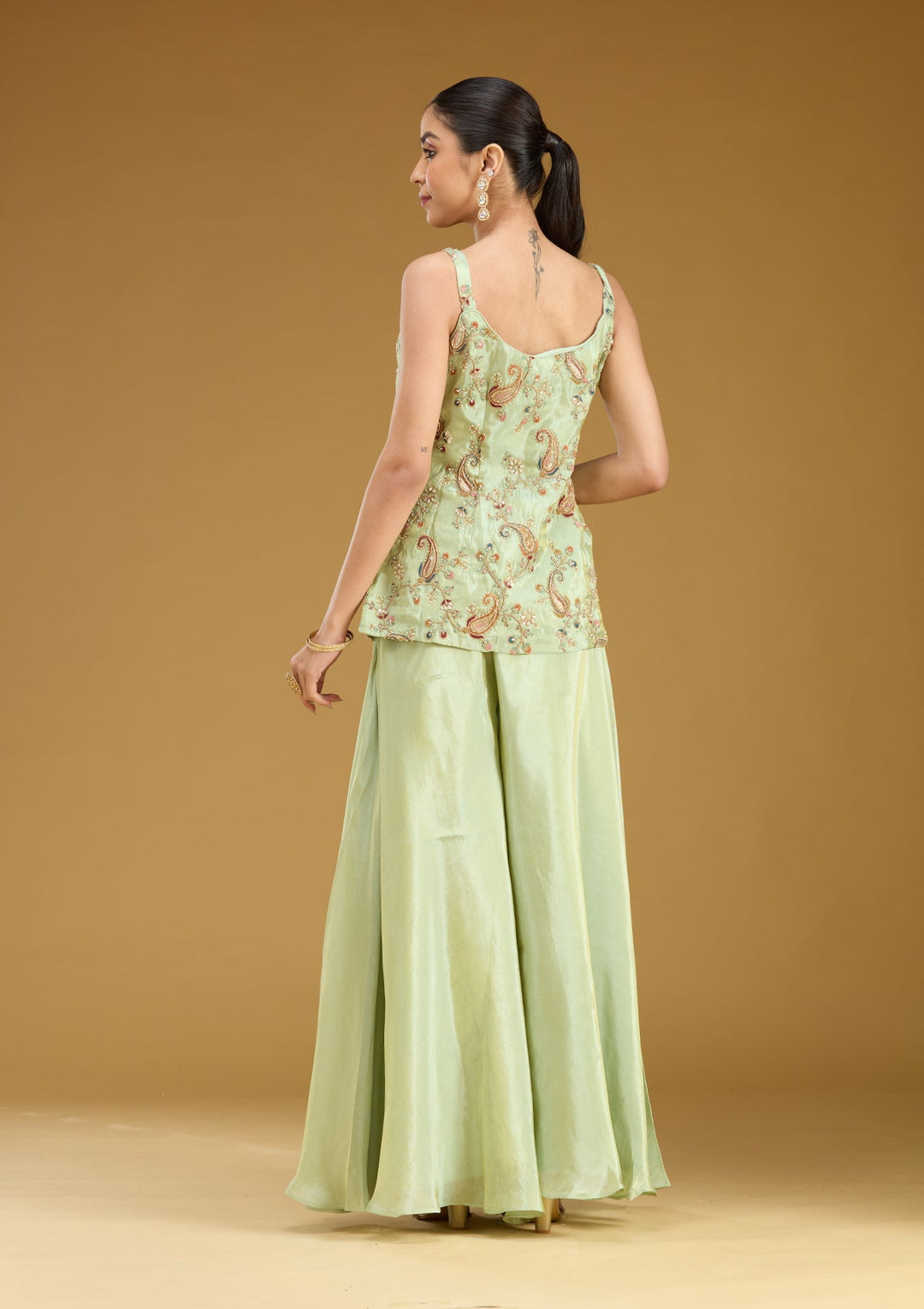 Pista Green Cutdana Soft Raw Silk Readymade Salwar Suit