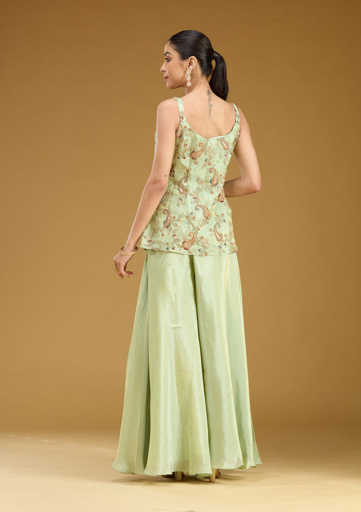 Pista Green Cutdana Soft Raw Silk Readymade Salwar Suit