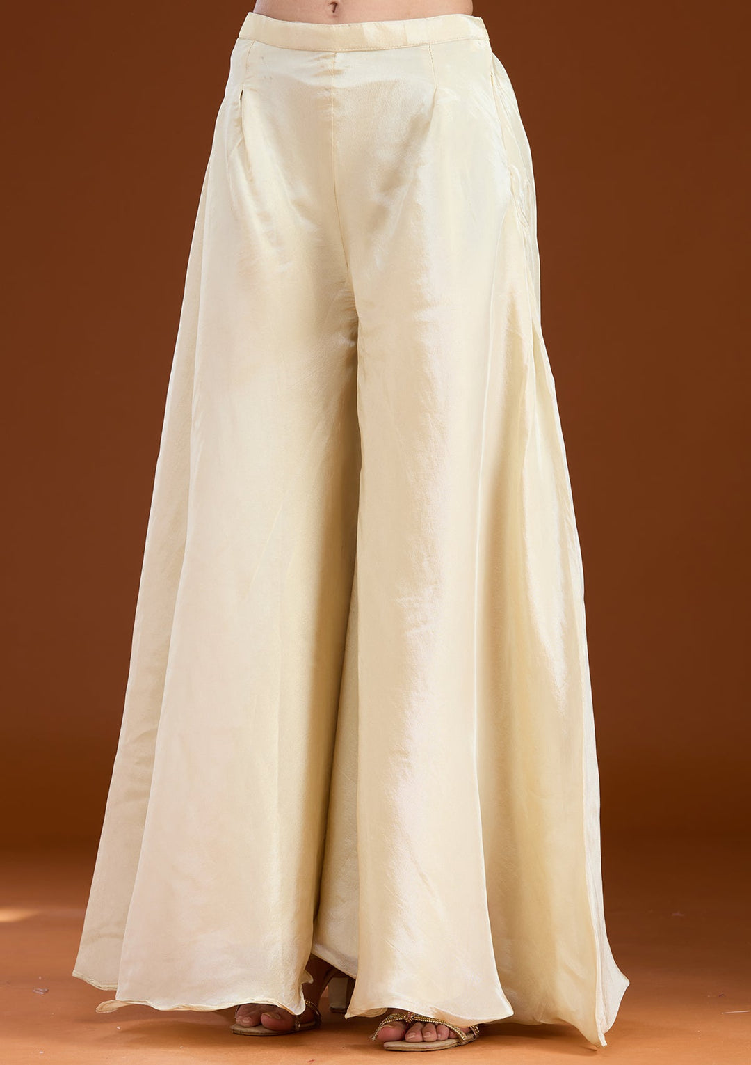 Cream Threadwork Soft Raw Silk Readymade Salwar Suit