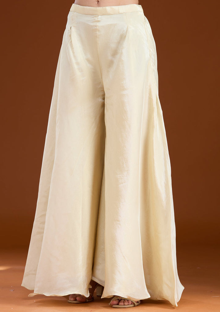 Cream Threadwork Soft Raw Silk Readymade Salwar Suit