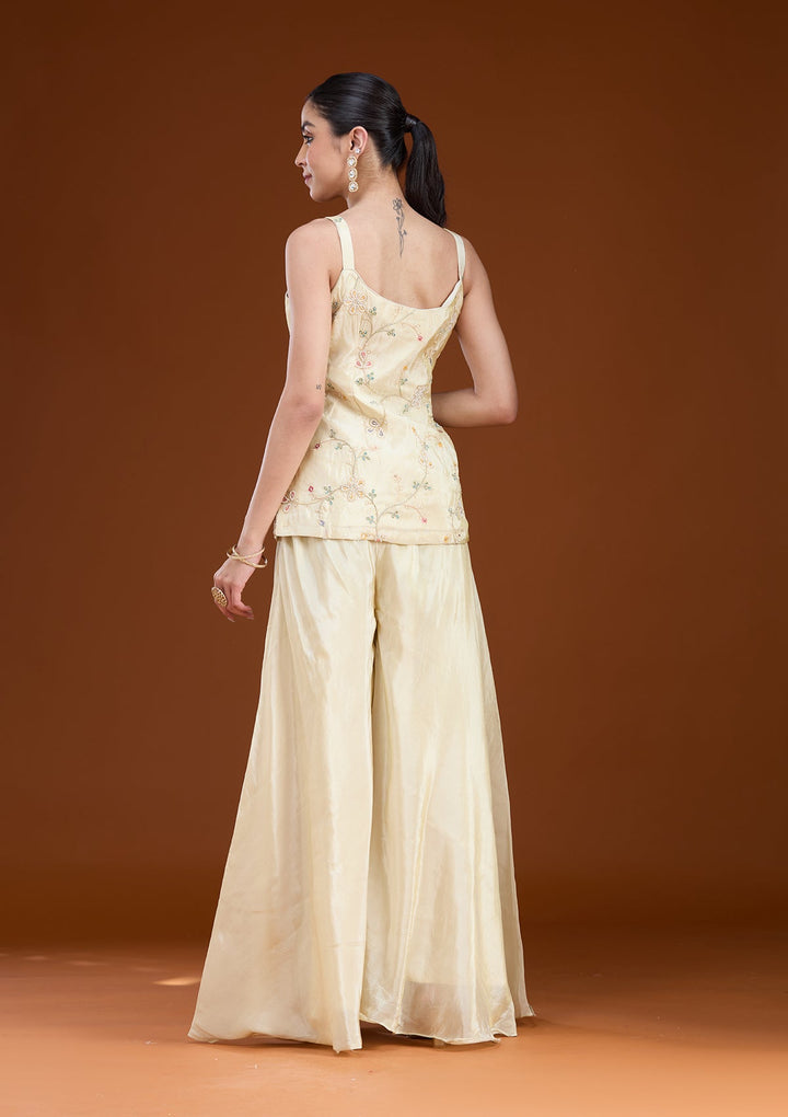 Cream Threadwork Soft Raw Silk Readymade Salwar Suit