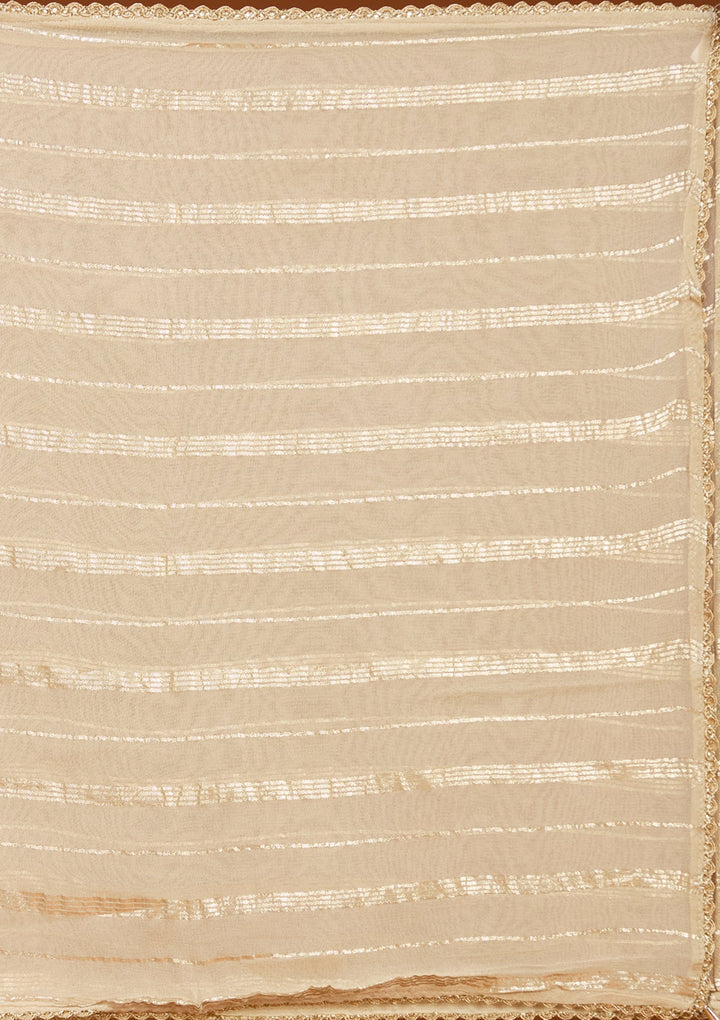 Beige Zariwork (Gold) Satin Readymade Salwar Suit