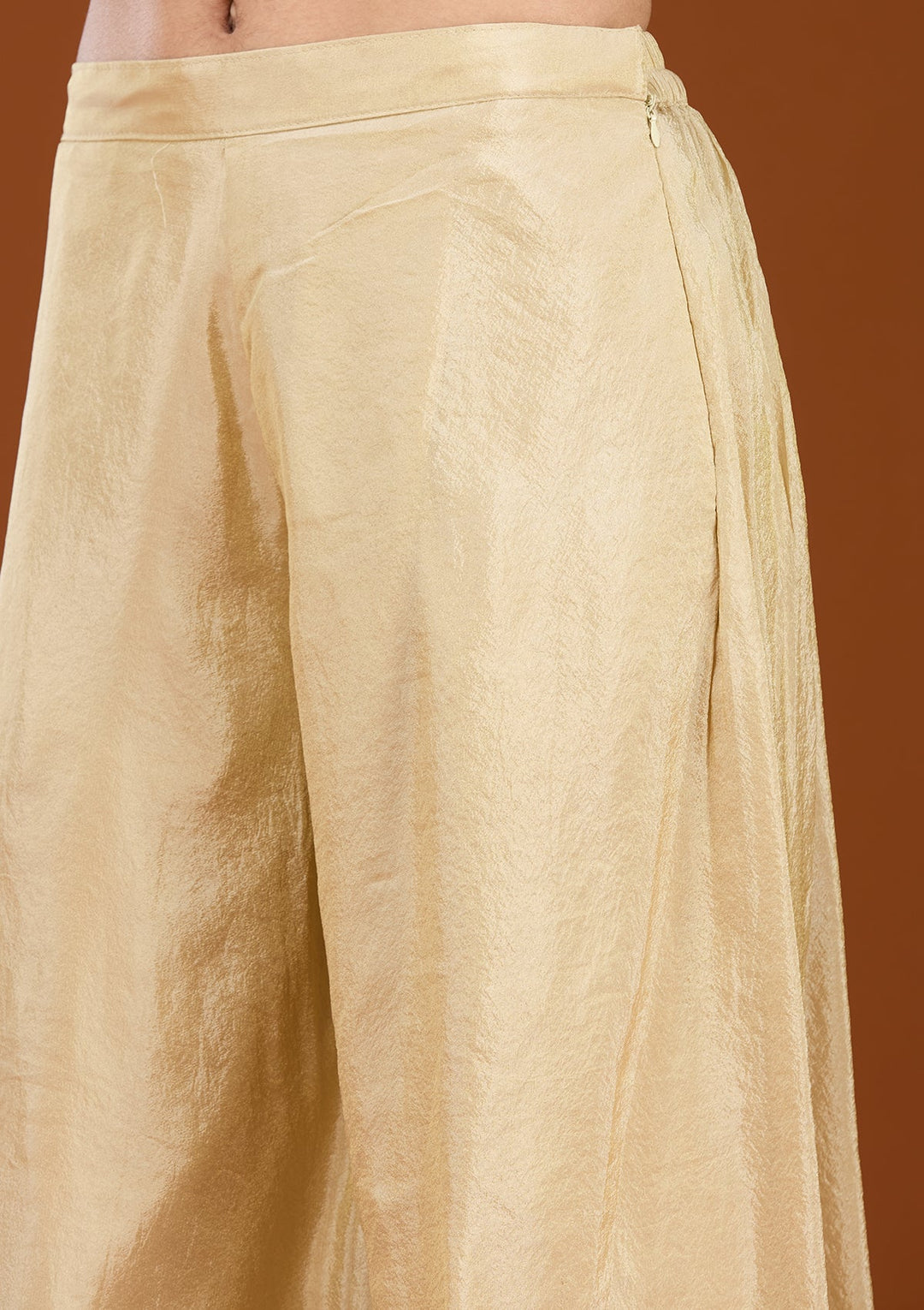 Beige Zariwork (Gold) Satin Readymade Salwar Suit