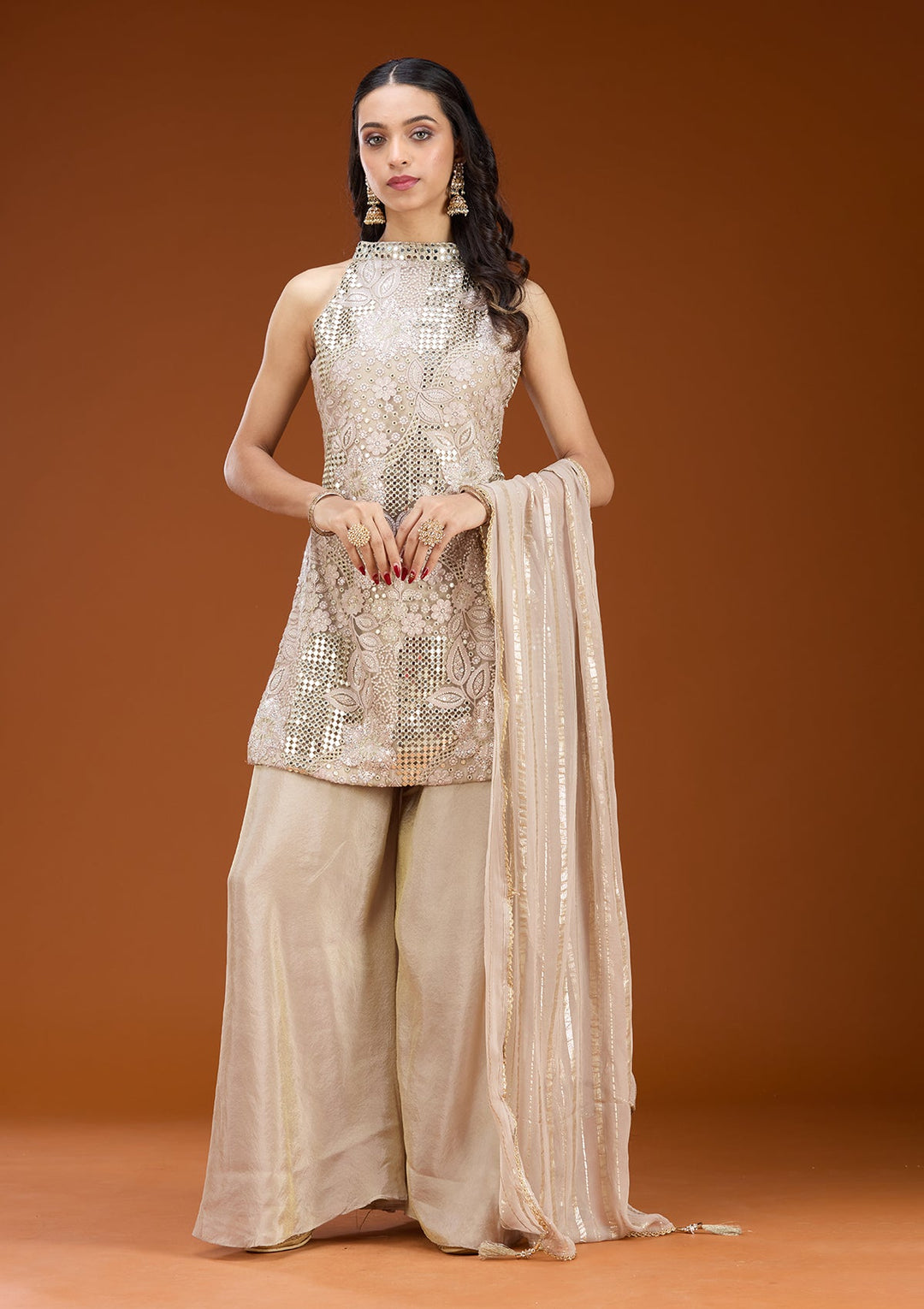 Light Lavender Cording Tissue Readymade Salwar Suit