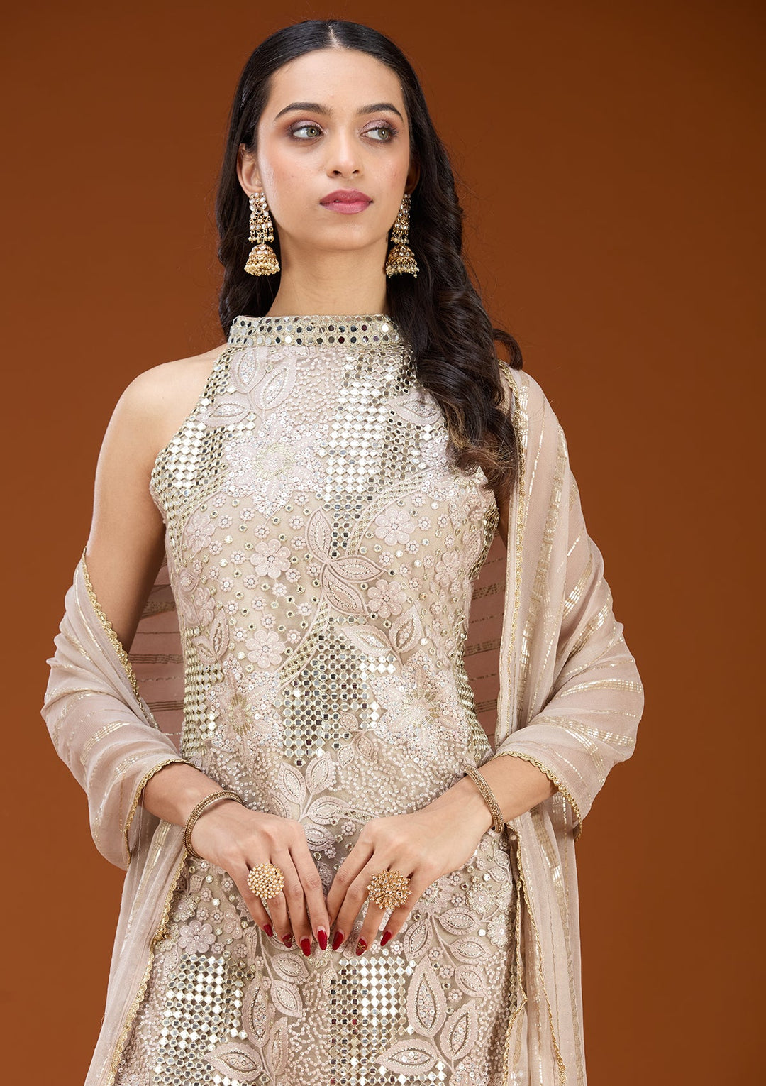 Light Lavender Cording Tissue Readymade Salwar Suit