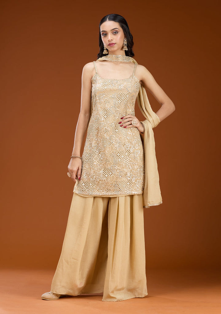 Beige Cording Tissue Readymade Salwar Suit