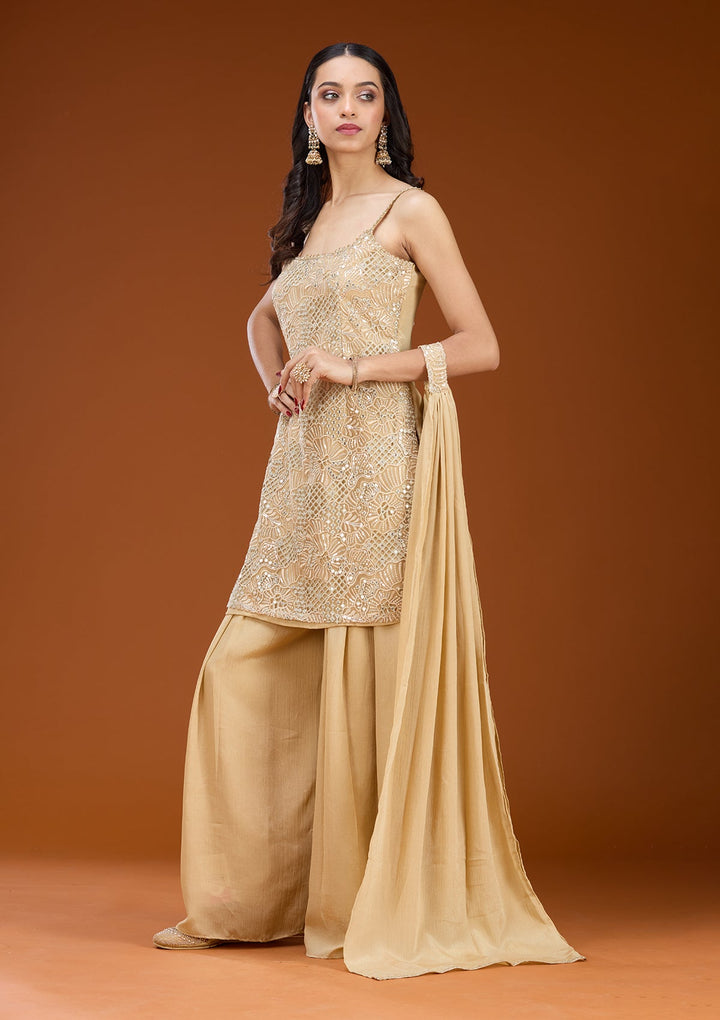 Beige Cording Tissue Readymade Salwar Suit