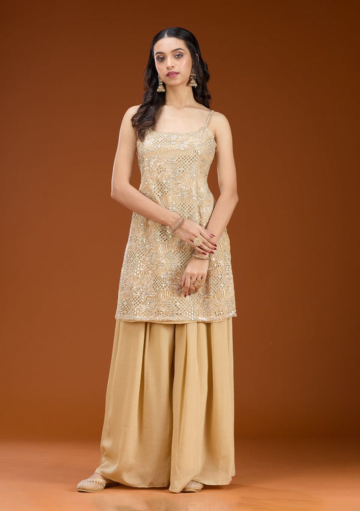 Beige Cording Tissue Readymade Salwar Suit