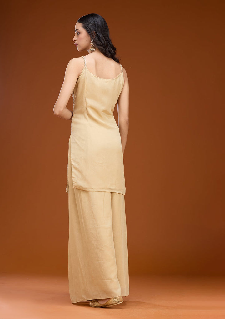 Beige Cording Tissue Readymade Salwar Suit