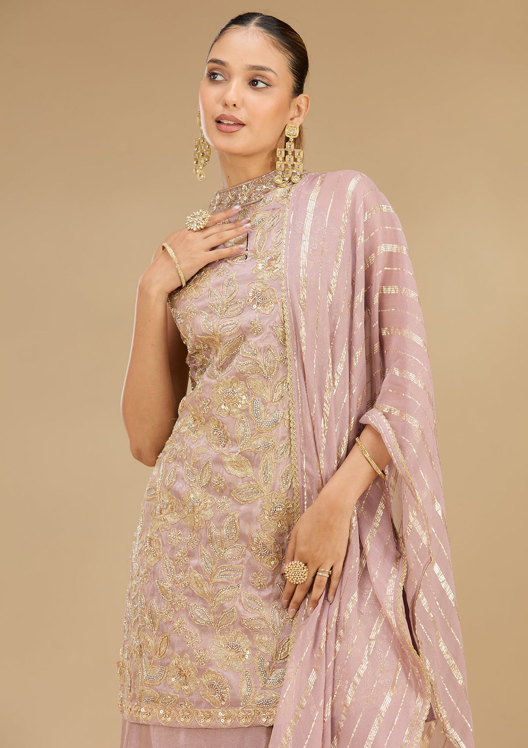 Lavender Cutdana Tissue Readymade Salwar Suit