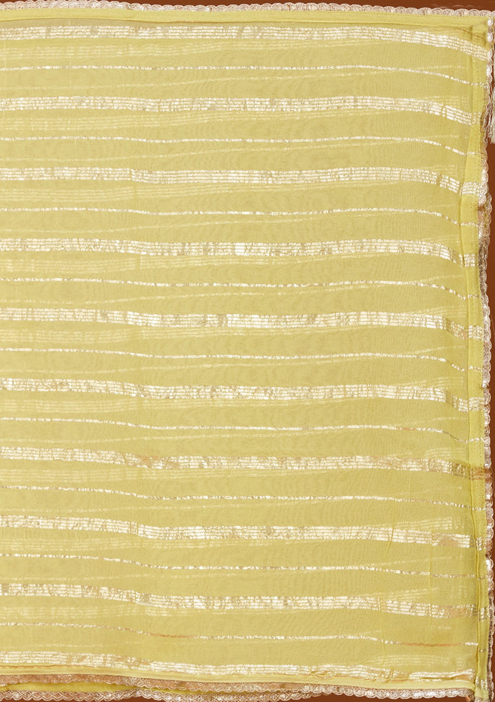 Lime Green Threadwork Tissue Readymade Salwar Suit