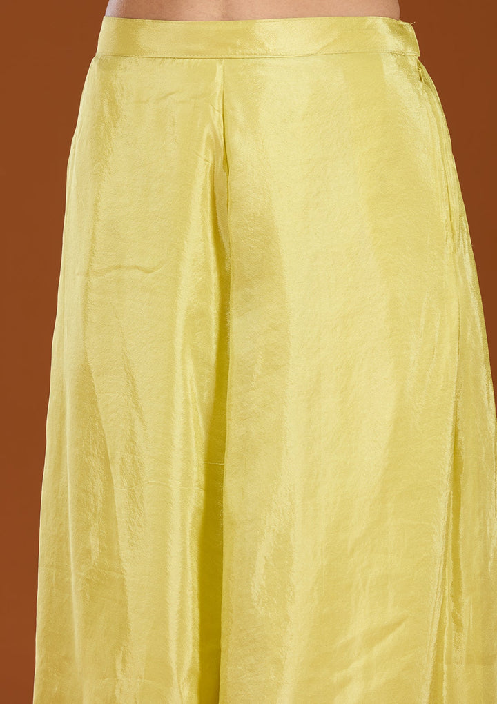 Lime Green Threadwork Tissue Readymade Salwar Suit