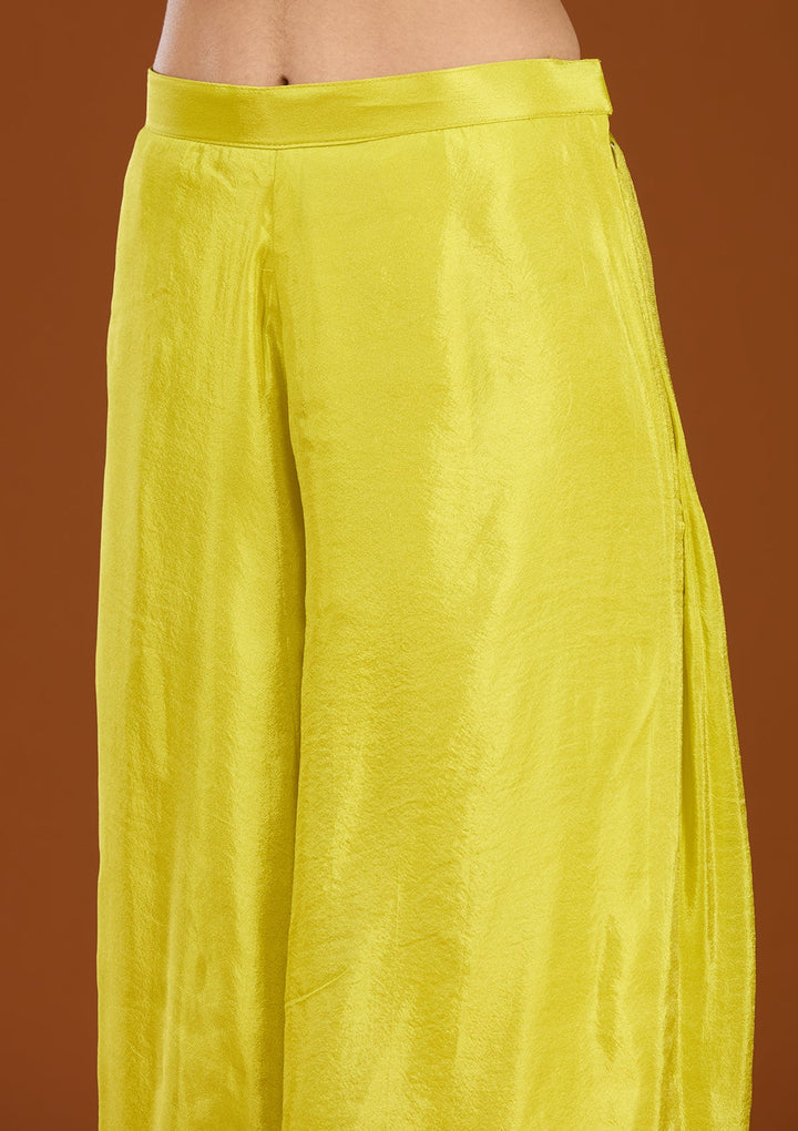 Lime Green Threadwork Tissue Readymade Salwar Suit