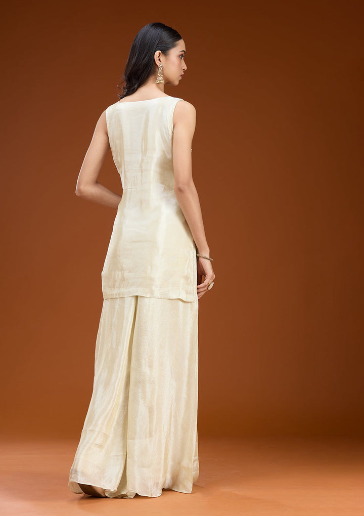 Off White Cutdana Tissue Readymade Salwar Suit