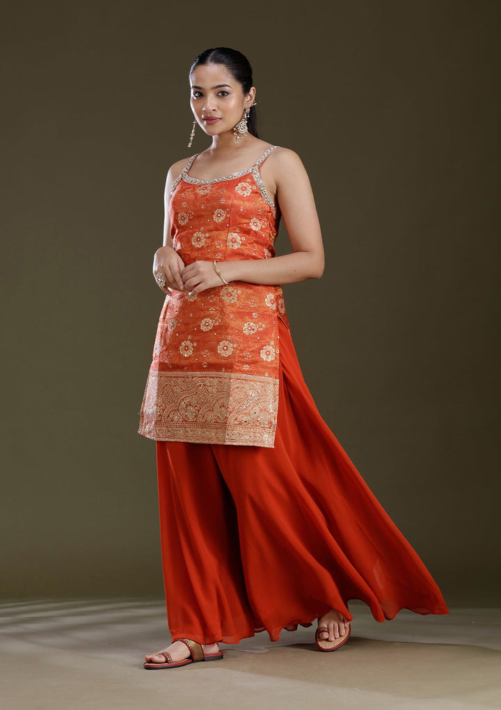 Orange Cutdana Brocade Readymade Salwar Suit