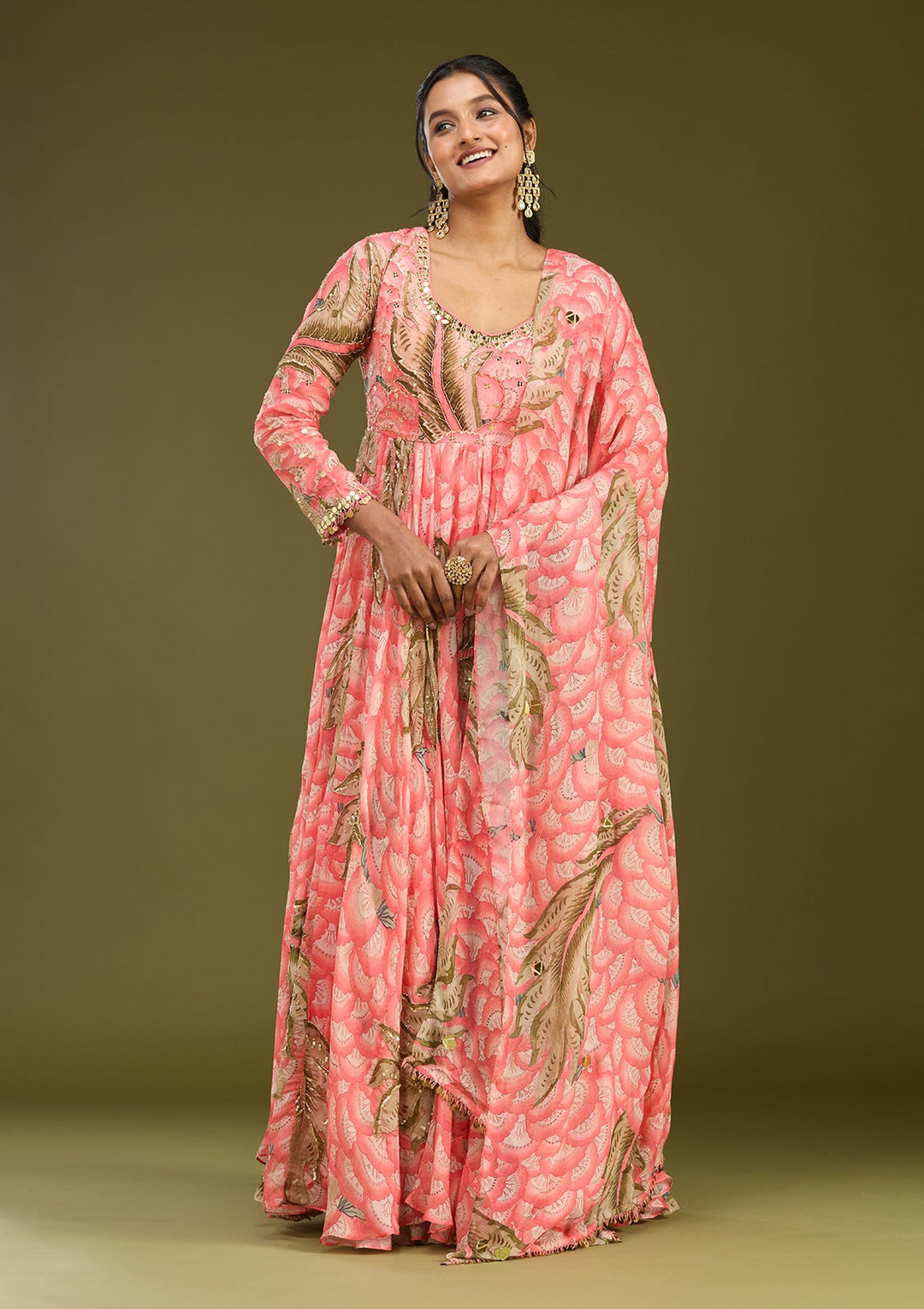 Pink Mirrorwork Crepe Readymade Salwar Suit