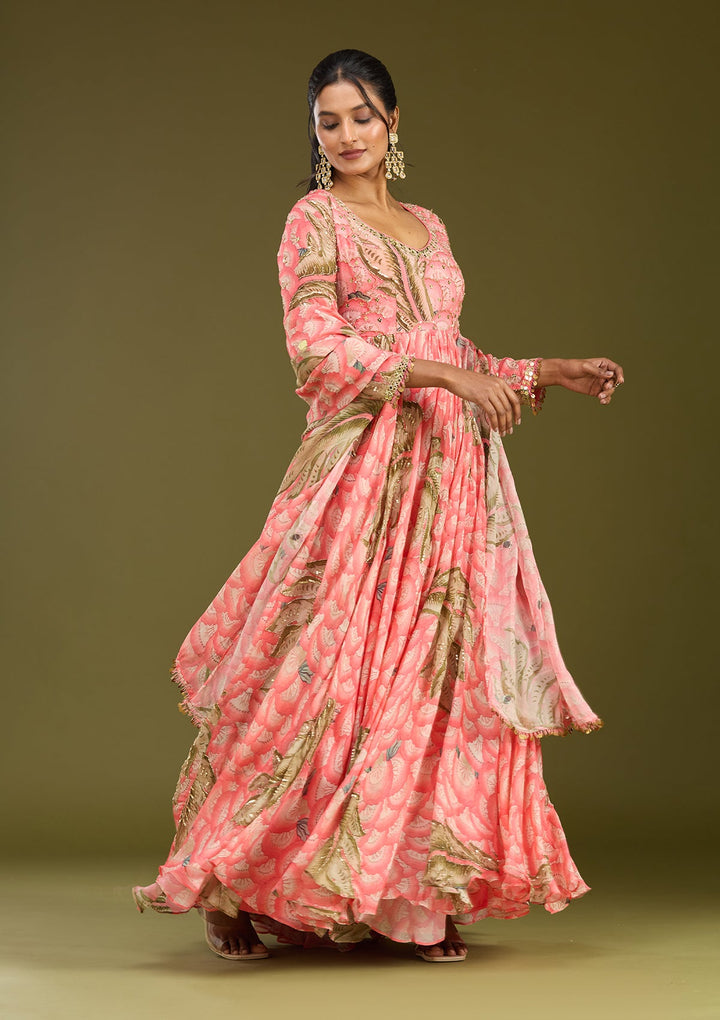 Pink Mirrorwork Crepe Readymade Salwar Suit