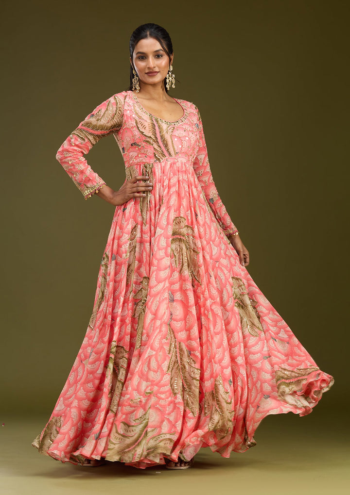 Pink Mirrorwork Crepe Readymade Salwar Suit