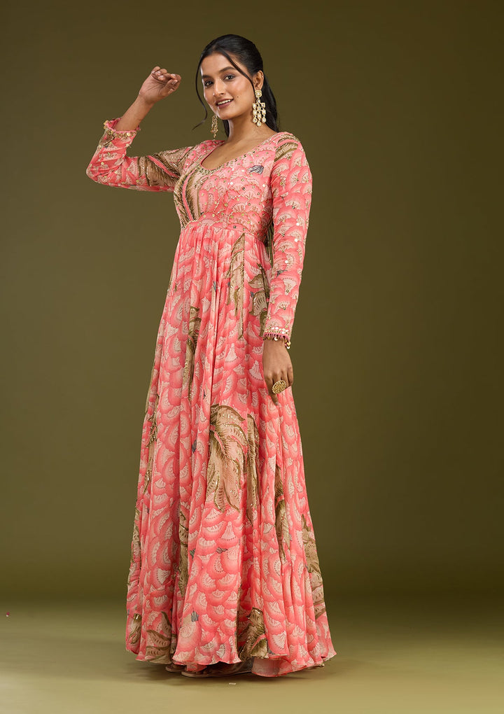 Pink Mirrorwork Crepe Readymade Salwar Suit