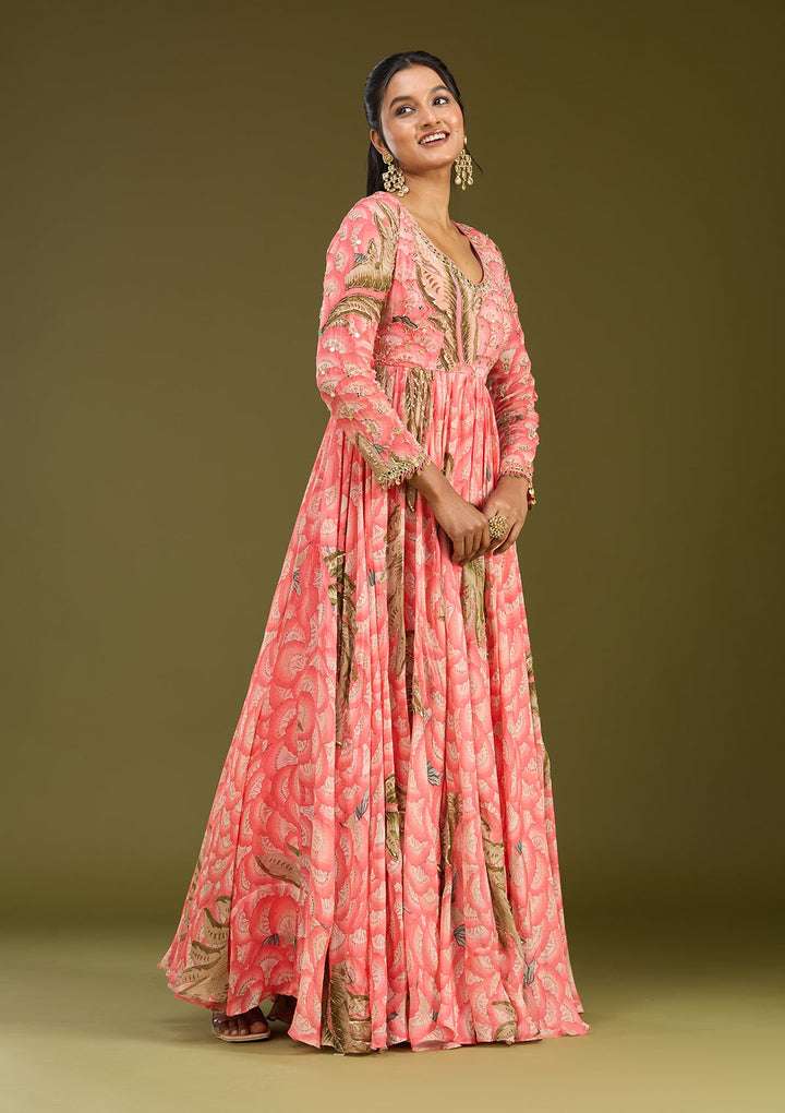 Pink Mirrorwork Crepe Readymade Salwar Suit
