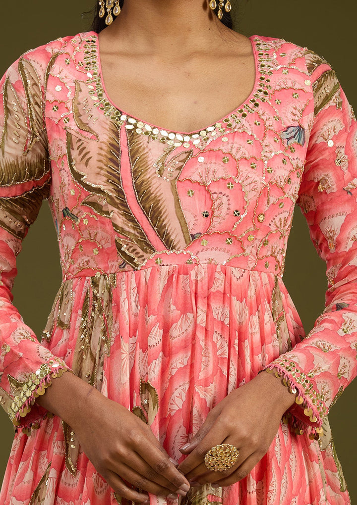 Pink Mirrorwork Crepe Readymade Salwar Suit