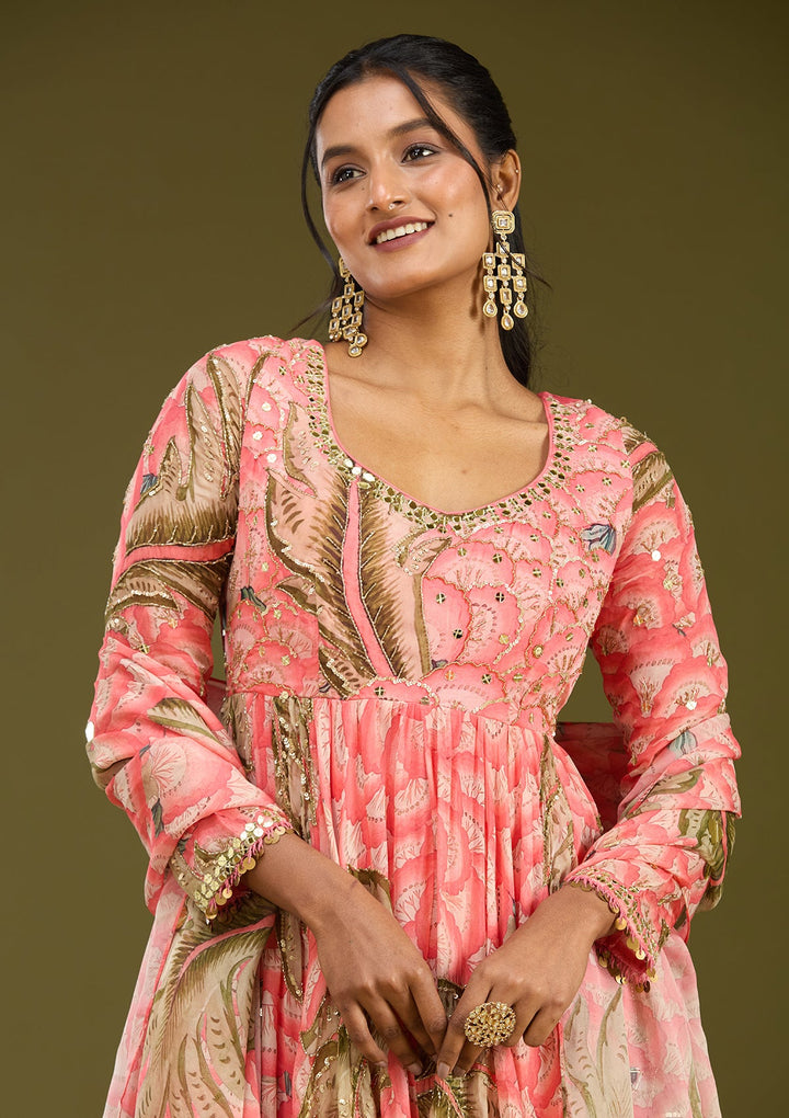 Pink Mirrorwork Crepe Readymade Salwar Suit
