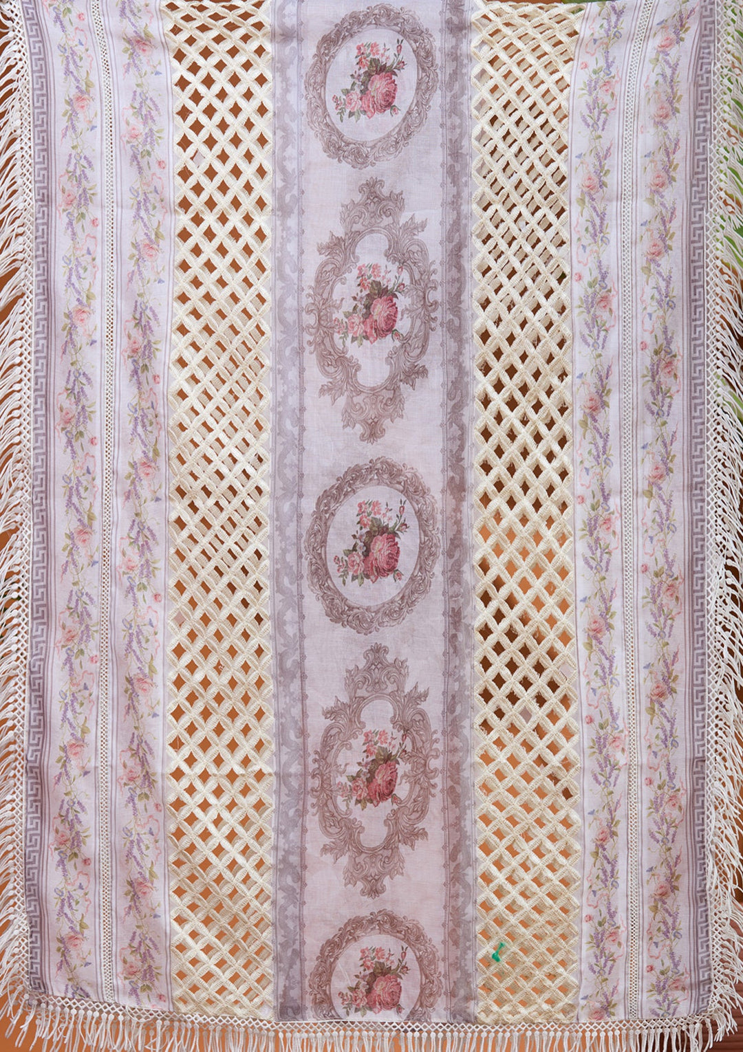 Off White Threadwork Tissue Readymade Salwar Suit